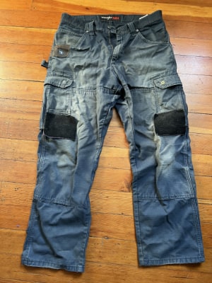 ergo apron work pants prototype wranglers with velcro patches